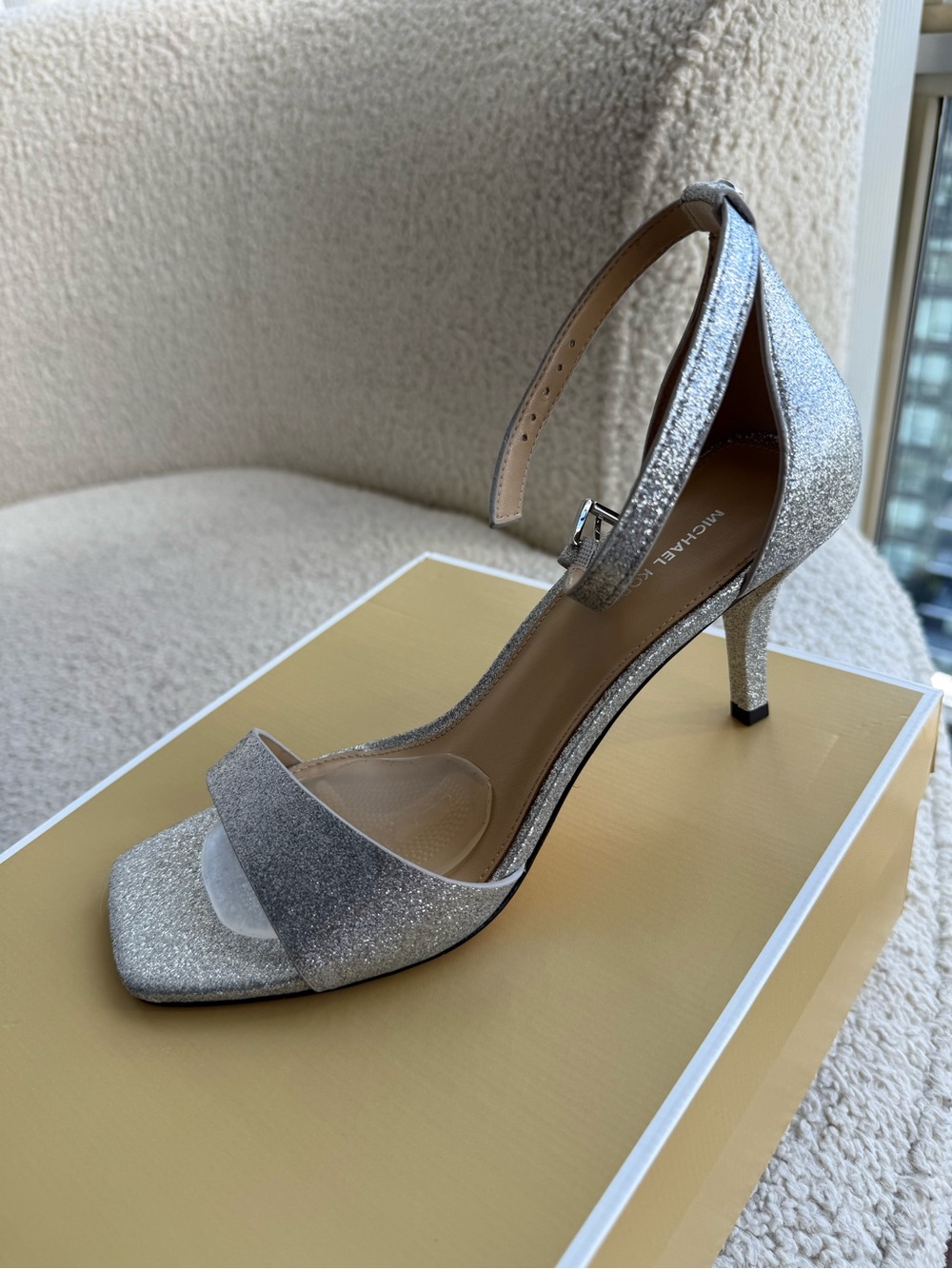 Michael Kors Silver Glitter Ankle-Strap Sandals Size 8